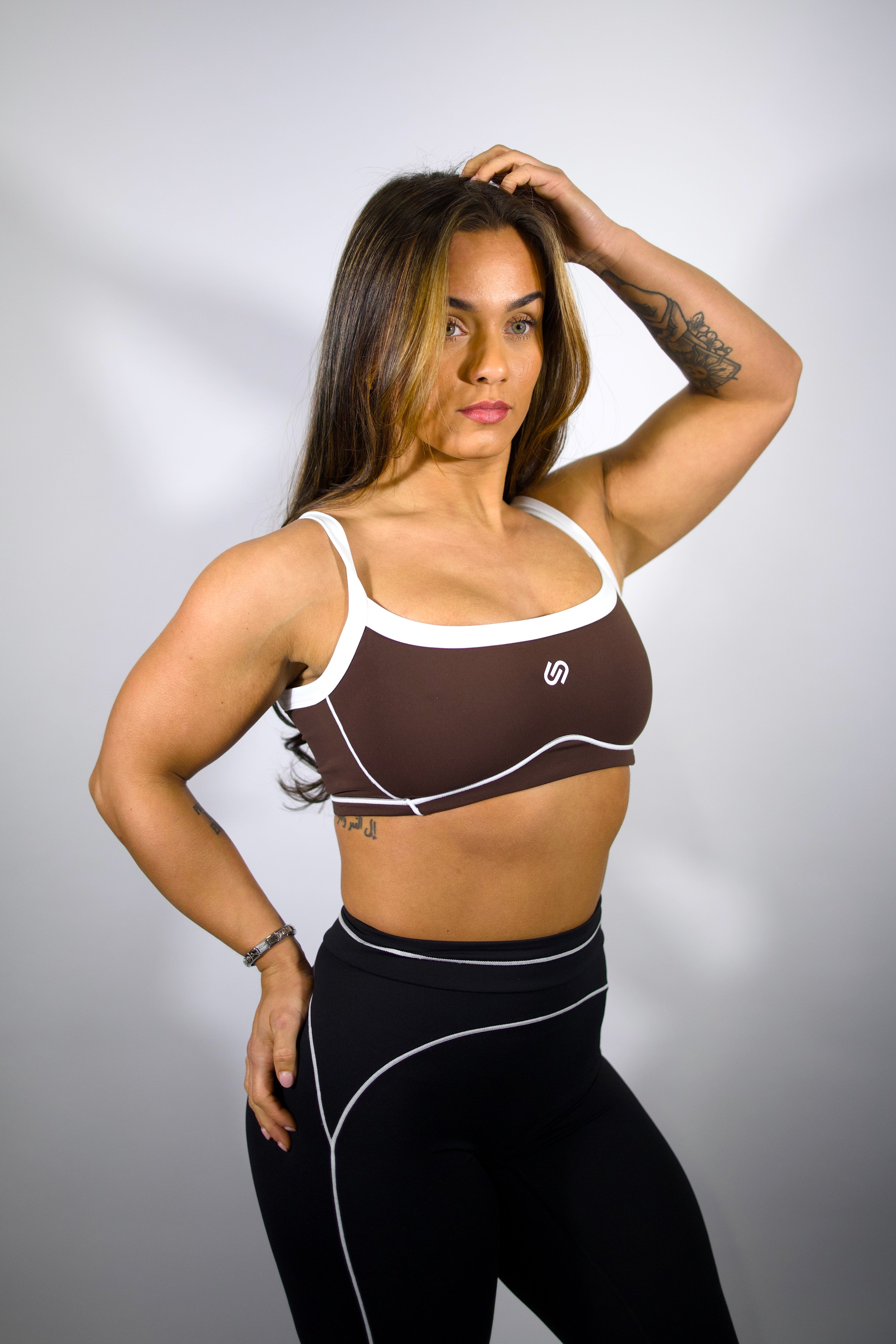 Brown + White detail bra